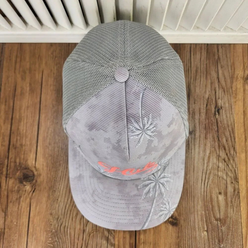 Huk Performance Head Wear Fishing Trucker Hat Cap Gray Camo Palm Trees Snapback